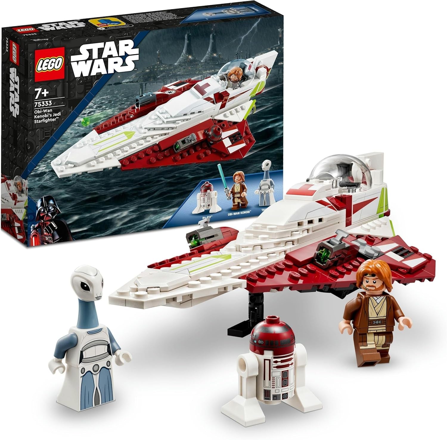LEGO Star Wars Jedi Starfighter Obi-Wan Kenobi Bauspielzeug mit Taun We Droid Figur und Lichtschwert Attack of the Clones Set 75333 Building Sets Besuchen Sie den LEGO-Store Einzelbett