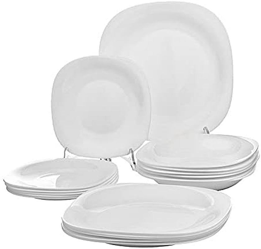 Set de veselă Carine din sticlă securizată, 18 piese, gri și alb, de la Luminark