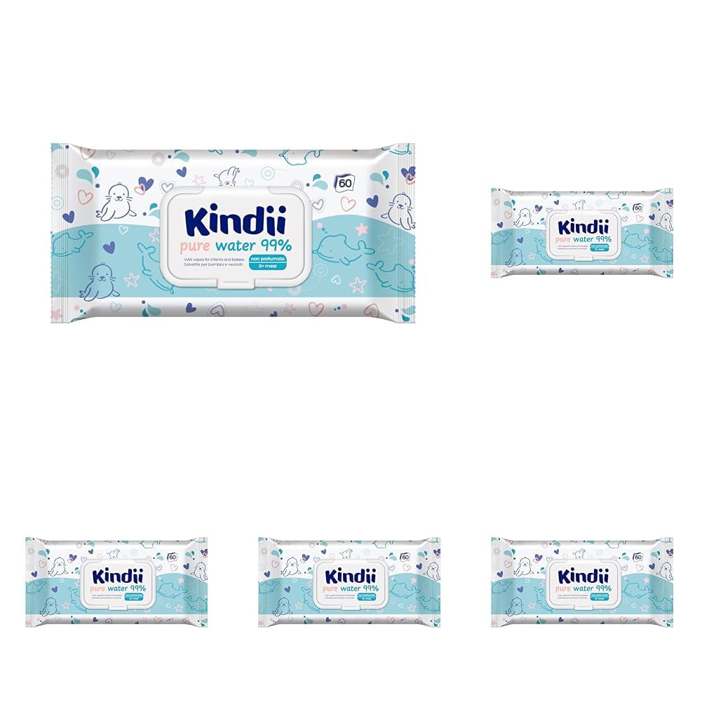 Kindii Natural Balance Feuchttücher für Babys – (1 x 60 Stk.) Feuchttücher für Babys und Kinder – Schützend, Aloe Vera, zarter Duft – 60 Stk.