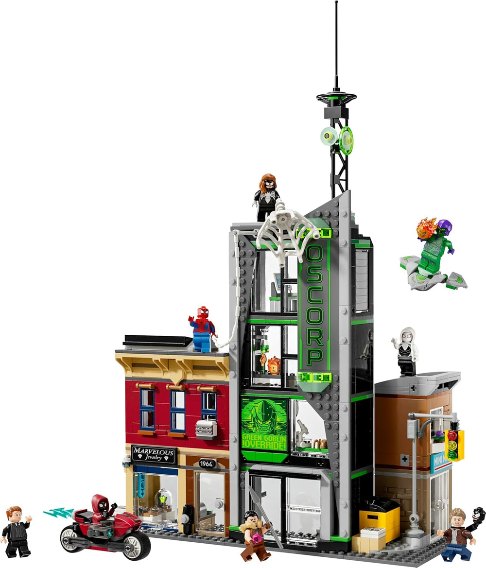 LEGO ǀ Marvel Spider-Man Vs. Oscorp – Bauset zum Sammeln für Kinder mit 8 Minifiguren, darunter auch Spider-Woman, Miles Morales, Ghost Spider und Green Goblin – Geschenk ab 10 Jahren – 76324