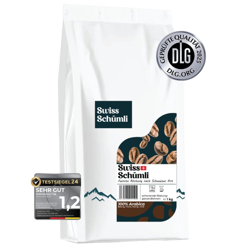 Din peste 175 de ani de experiență: Boabe de cafea Schwiizer Schüümli Swiss Schümli 1kg – Prăjire ușoară pentru o cafea Schümli fină, cremă perfectă, intensitate 2/5, aciditate 1/5 – pentru o adevărată savurare a cafelei