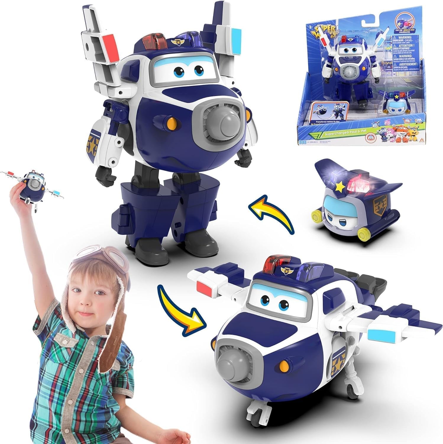 Super Wings EU770447 – Transforming Tino & Pet, verwandelnde Spielzeugfigur ca. 14,5 cm und Haustier mit einer Höhe von ca. 14,5 cm. 4,3 cm, für Kinder ab 3 Jahren. Actionfiguren Naty Shop Paul