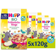 HiPP Bio-Frühstücksringe (5 x 120g), Müsli für Kinder ab 15 Monaten, nur mit Obst und Gemüse gesüßt, in bester Bio-Qualität