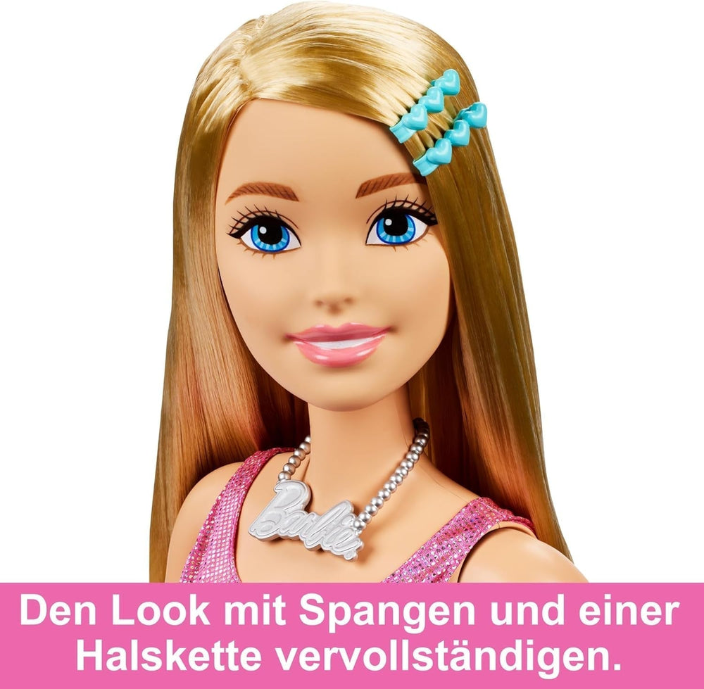 Extra große Barbie-Puppe (71 cm) – rosa Kleid, blondes Haar mit Haarspange und Halskette, Geschenk für Kinder ab 3 Jahren, HJY02 Dolls Naty Shop