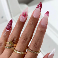 Mouyouglow 30 bucăți unghii false scurte, model floral cu dungi albe, culoare nud, model francez 3D, cu flori Y2K, cu lipici pentru unghii, vârfuri albe, flori argintii ondulate, vară, INS, unghii artificiale