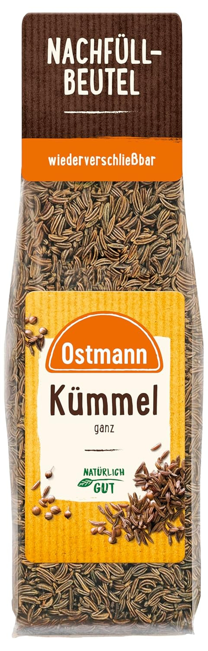 Ostmann Gewürze - Kümmel ganz | Zum Würzen von Brot und Gebäck | Zum Nachfüllen der Streudose | 40 g im Beutel