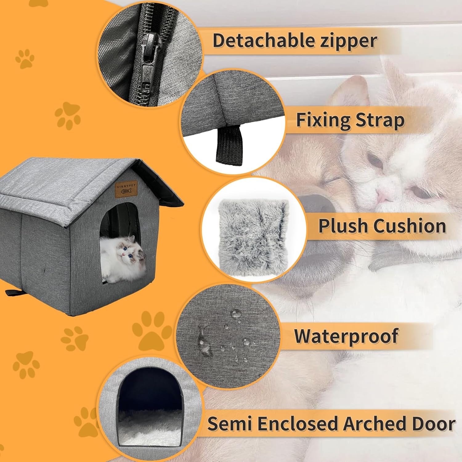 Katzenhaus Für Draußen Winterfest Wasserdicht Wetterfester Katzenhöhle Haustierhaus mit Plüschkissen Warm Hundehöhle Waschbar Hundehaus Tierheim Für Streuner Haustiere 45x40x45
