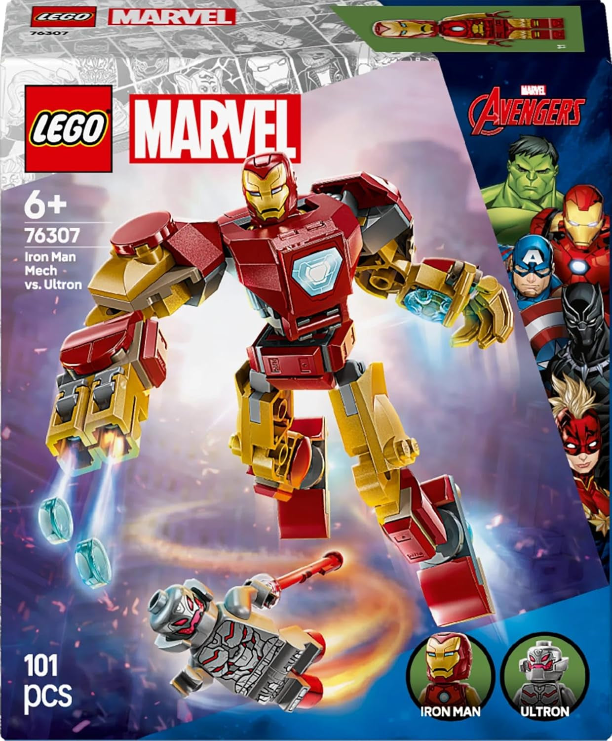 LEGO Marvel Iron Man Mech Vs. Ultron – Superhelden-Spielzeug mit 2 Minifiguren – Actionfigur mit beweglichen Armen, Beinen und Fingern – Geschenk für Jungen und Mädchen ab 6 Jahren. 76307 Besuche den LEGO-Store Bausets
