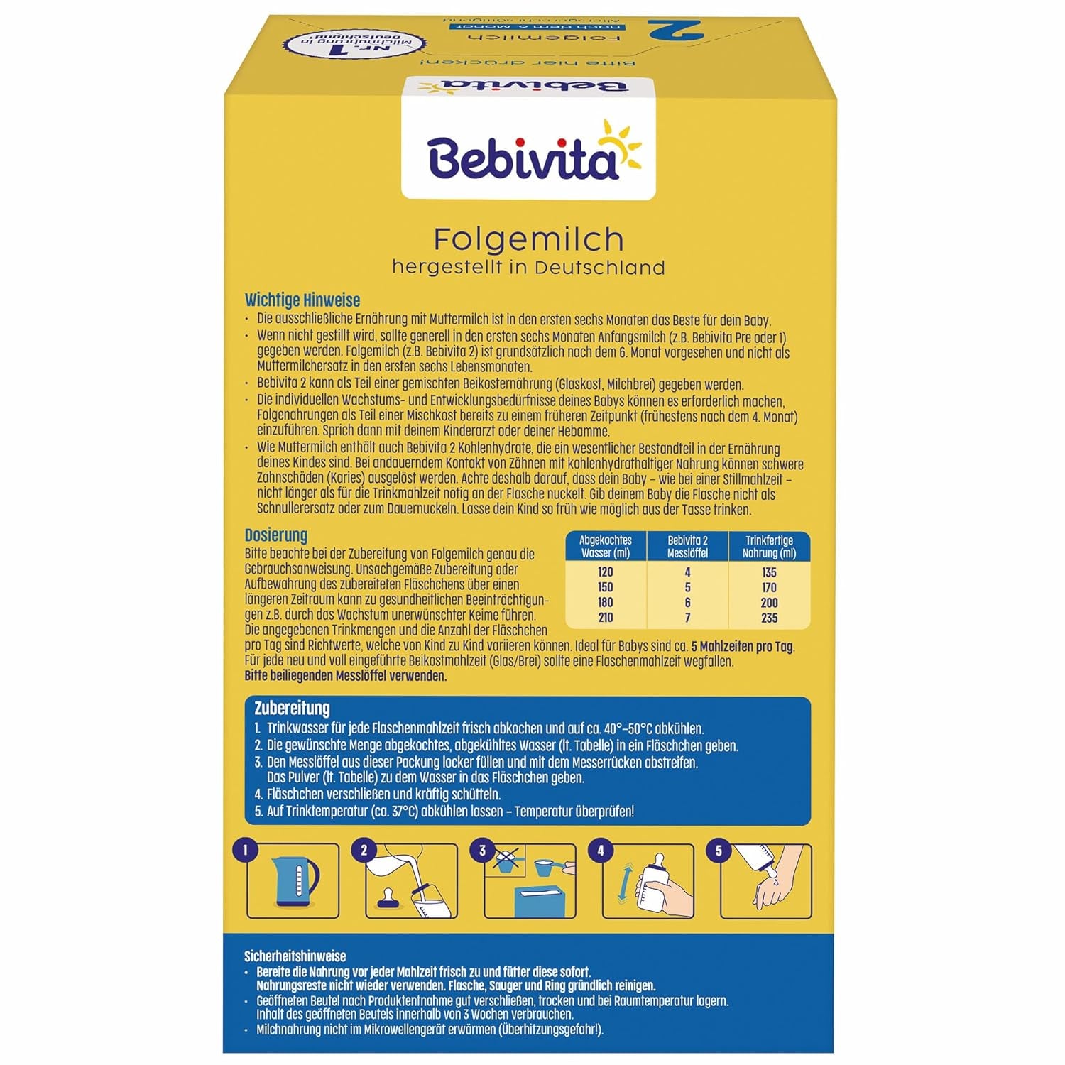 2 Folgemilch (4 x 500g), nach dem 6. Monat, mit Vitamin C und D, Omega-3 (DHA), altersgerecht sättigend