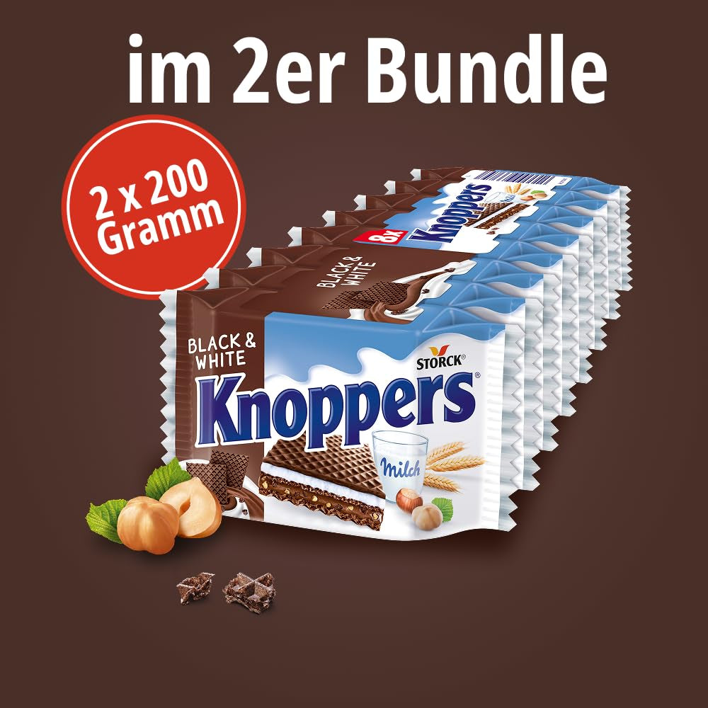 Schwarz und Weiß – 2 x 200 g (2 x 8 Stück) – Waffelscheiben gefüllt mit dunklen Kakaowaffeln, schwarzen Teigstücken, Milch und Nougatcreme