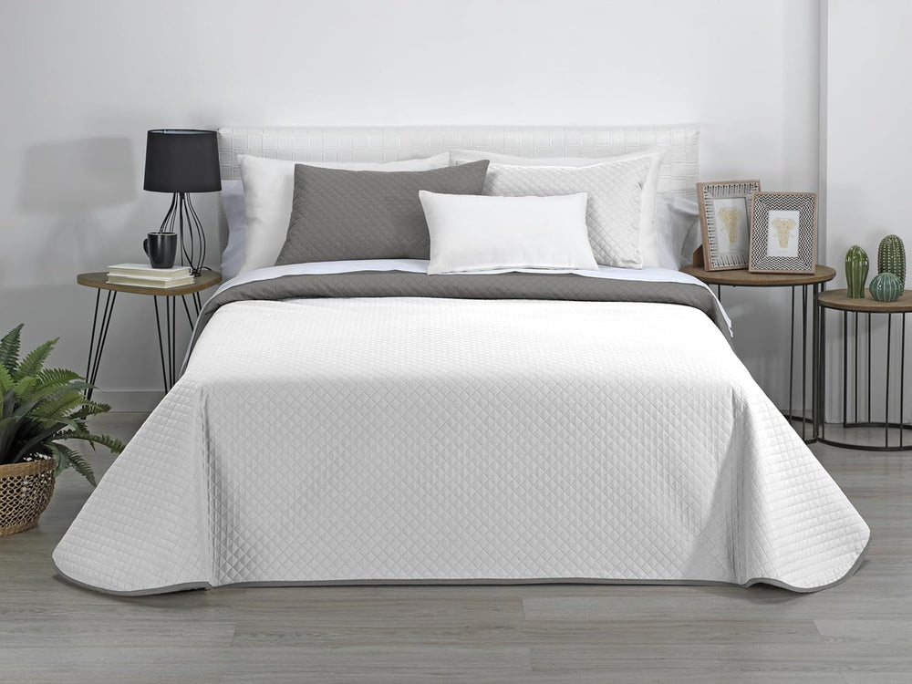 Estoralis | AVA | Wende-Boutique-Steppdecke | Für alle Jahreszeiten | Farbe - Weiß/Taupe | Für Bett 180 cm. (270 x 270 cm. Ancho X Alto) | Steppdecke Steppdecken und Steppdecken Naty Shop