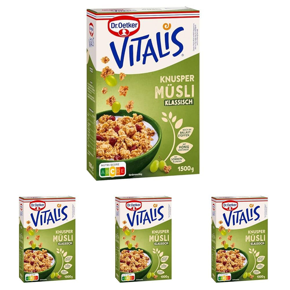 Dr. Oetker Vitalis Classic Knuspermüsli: Großpackung knuspriges Frühstücksmüsli mit Rosinen, 1 Packung, 1,5 kg
