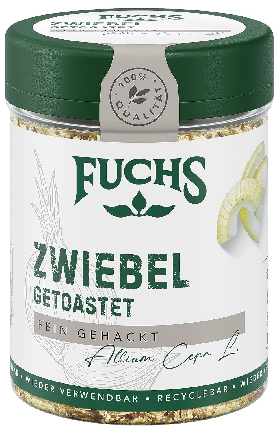 Fuchs Gewürze - Zwiebel getostat - fein gehackte Zwiebeln für Dips, Schmorgerichte oder Hamburger - natürliche Zutaten - 55 g in wiederverwendbarer, recyclebarer Dose