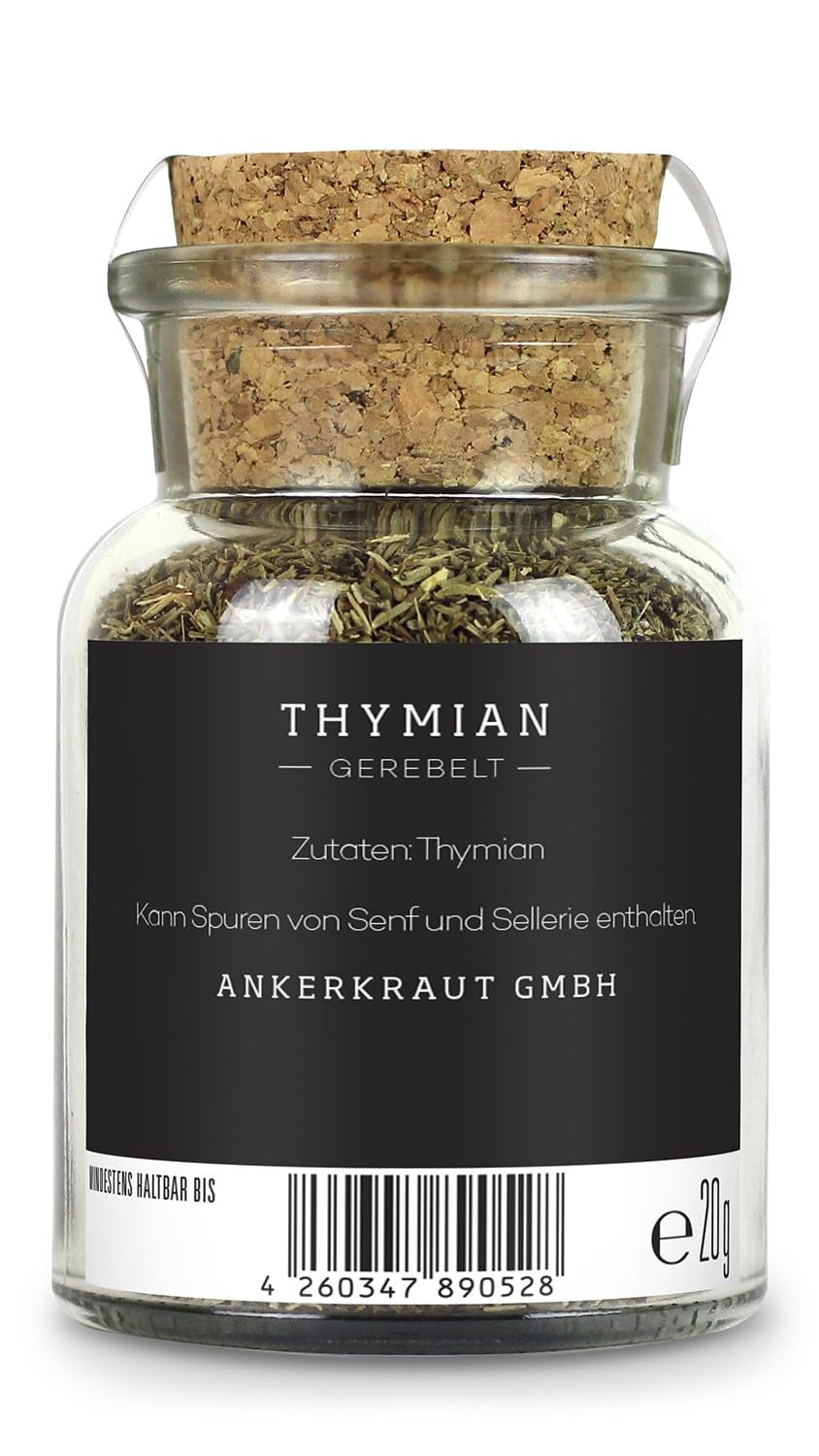 Ankerkraut Thymian, gerebelt, mediterranes Gewürz, 30g im Korkenglas