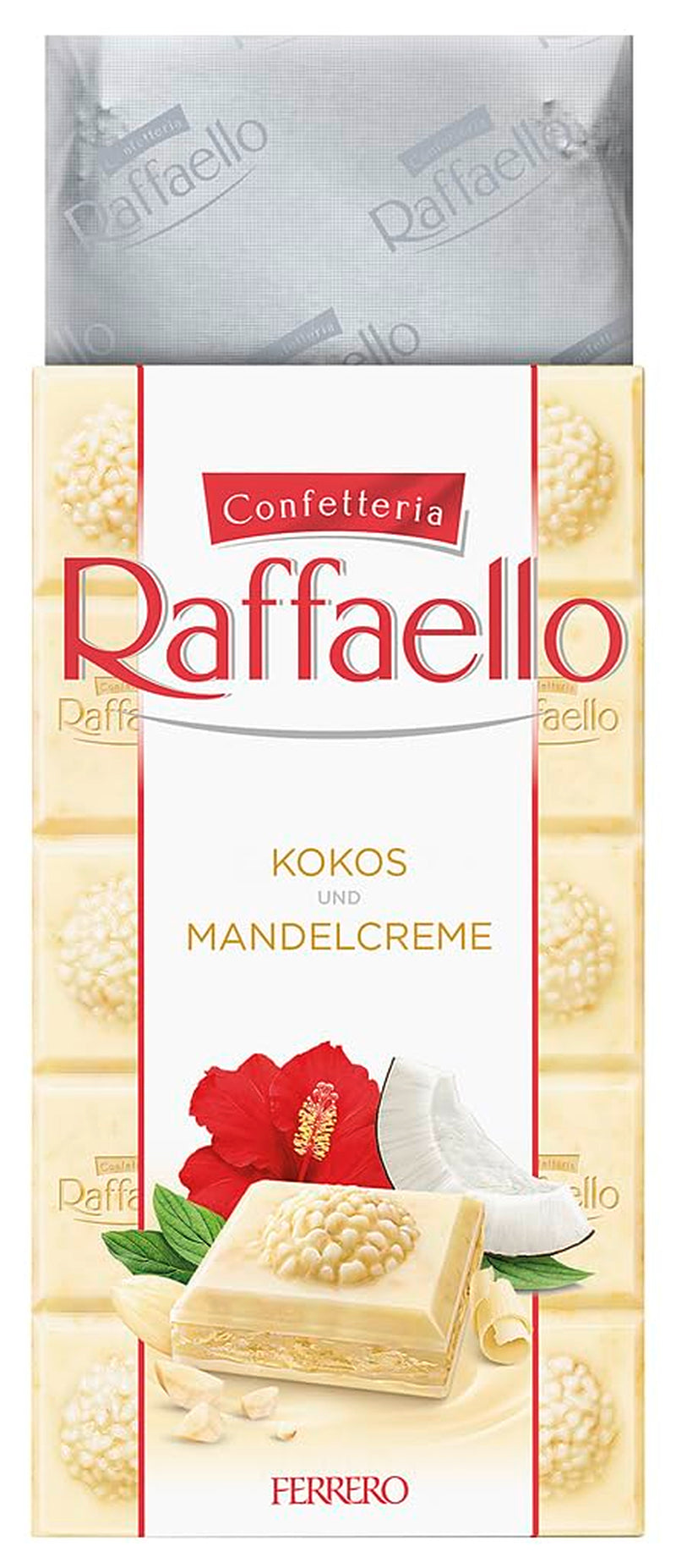 Ferrero Raffaello Schokoriegel – Valentinstagsgeschenk für Sie und Ihn – Weiße Schokolade mit Kokoscreme und Mandeln – 1 Schokoriegel x 90 g