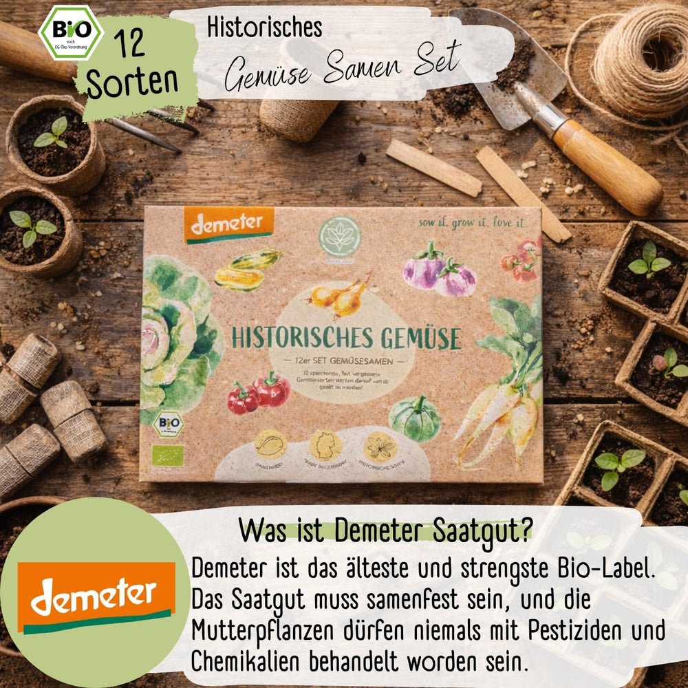 Bio-Gemüsesamen-Set – 12 Sorten Demeter-Gemüsesamen | Seltene und familiäre Gemüsesamen, alle frei bestäubt | Familiengemüsesorten für Balkone, Hochbeete, Gärten und Geschenke | Liebespflanzen