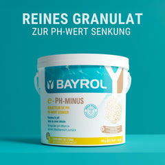 BAYROL e-pH-Minus Granulat 6 kg – reduziert schnell und effektiv zu hohe pH-Werte in Pools – einfache Dosierung direkt ins Wasser – inklusive Dosierbecher – pH-Senker – pH-Einstellung für Pools
