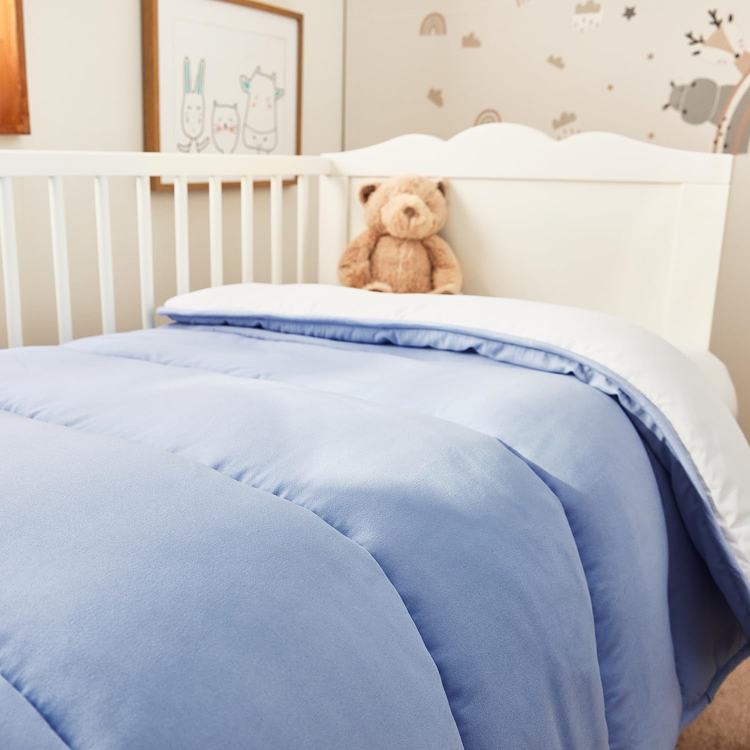 Pikolin Home - Plapumă reversibilă 300 G - Umplutură nordică bicoloră - Pentru pătuț 60 - Umplută cu pene, caldă, respirabilă, albastru/alb, 100 X 120 cm Plapumi si pilote Naty Shop