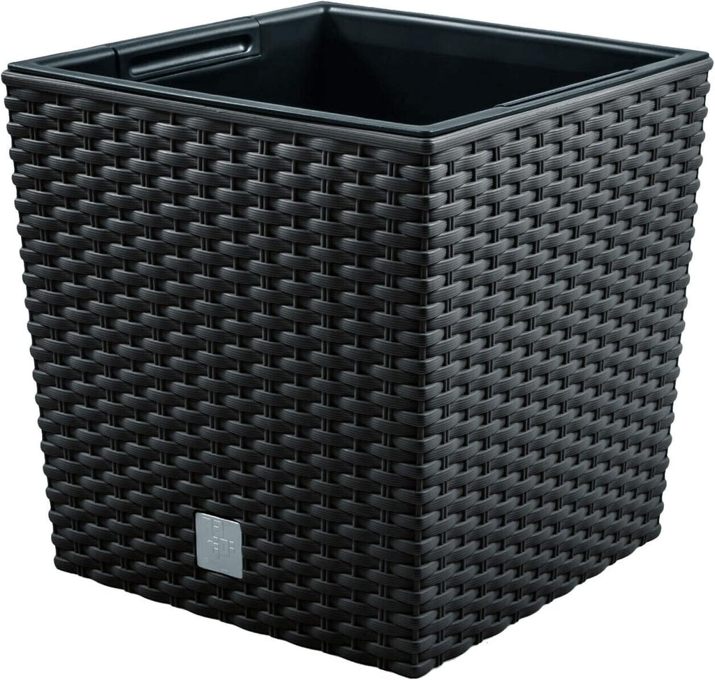 Ghiveci pătrat Prosperplast cu aspect de ratan, seria Rato, antracit, volum 64 L, negru, 39 x 39 x 40,5 cm, DRTS400L-S433