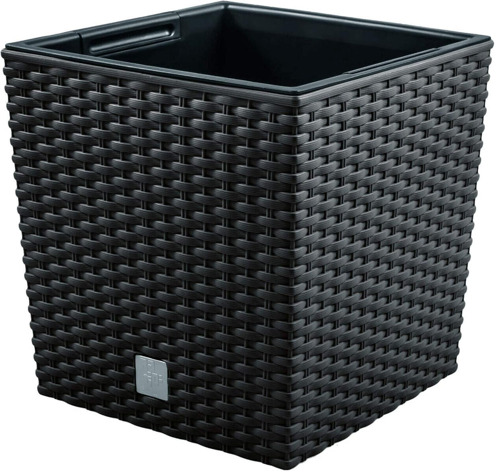 Ghiveci pătrat Prosperplast cu aspect de ratan, seria Rato, antracit, volum 64 L, negru, 39 x 39 x 40,5 cm, DRTS400L-S433