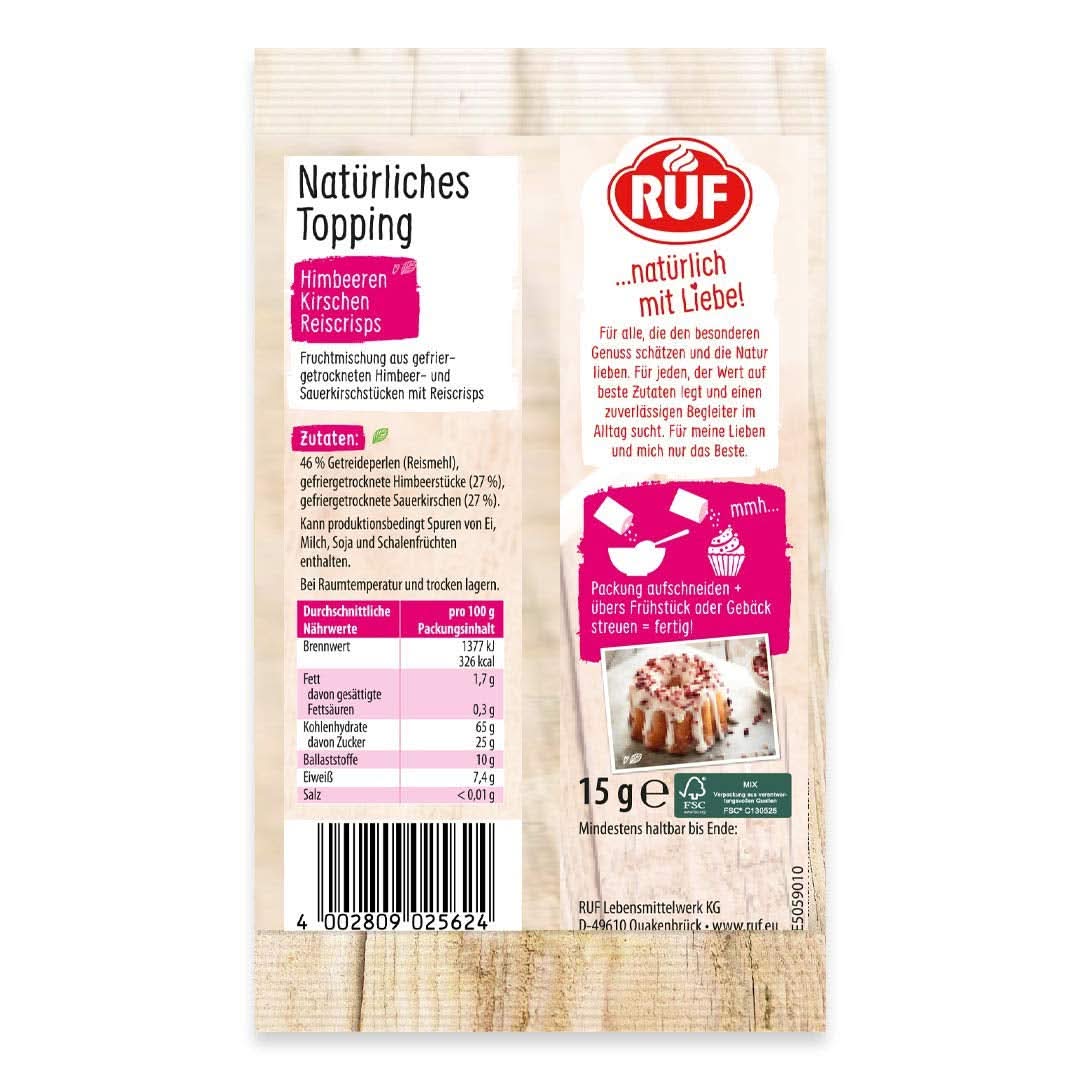 RUF Reischips, ohne künstliche Zusatzstoffe, Fruchtmischung für Brei und Gebäck, glutenfrei, vegan, 15 Gramm Streusel Naty Shop