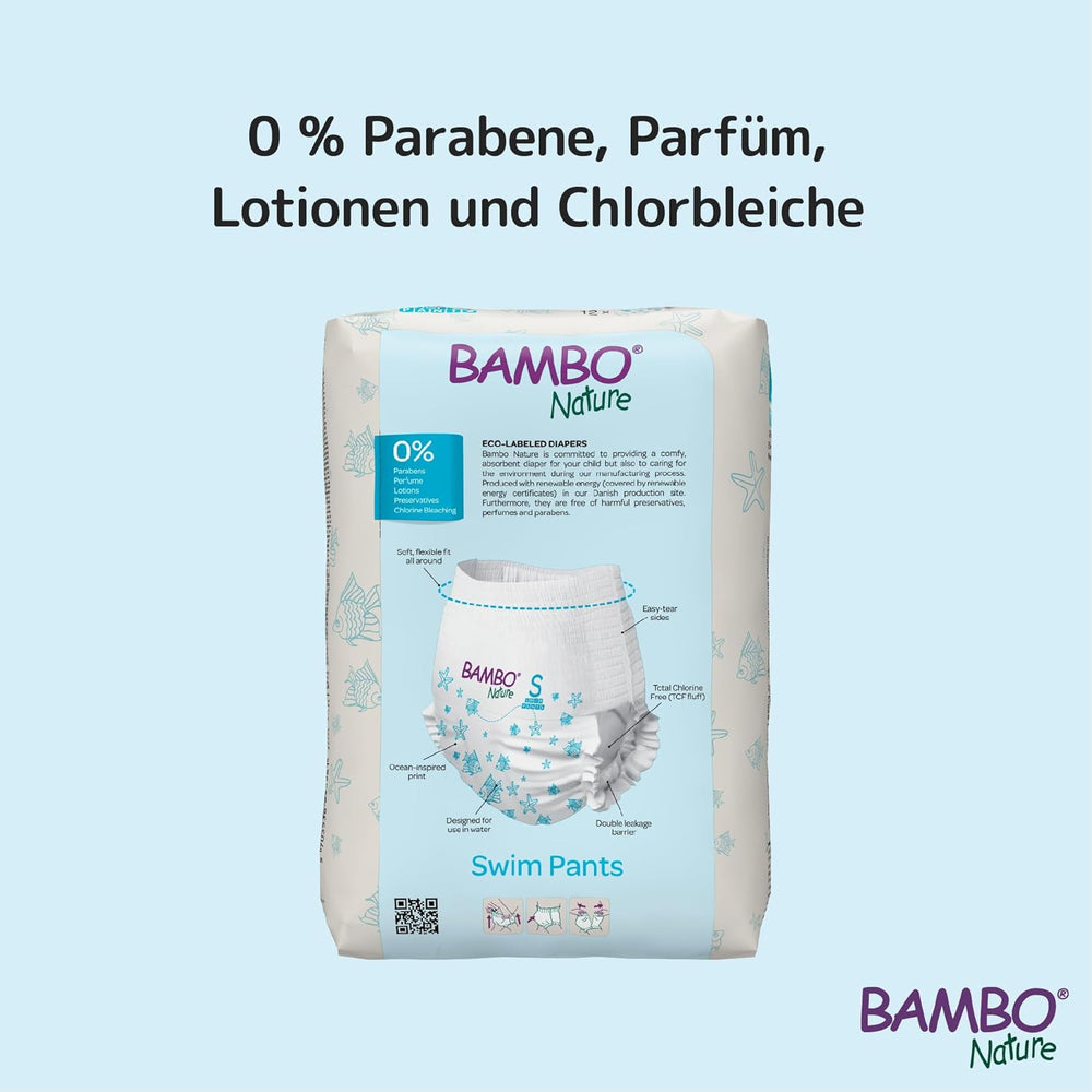 Bambo Nature Baby-Schwimmwindeln, Größe S (7–12 kg), 12 Windeln | Einweg-Schwimmwindeln mit sicherer Passform | Wasserdichter Komfort beim Wasserspiel