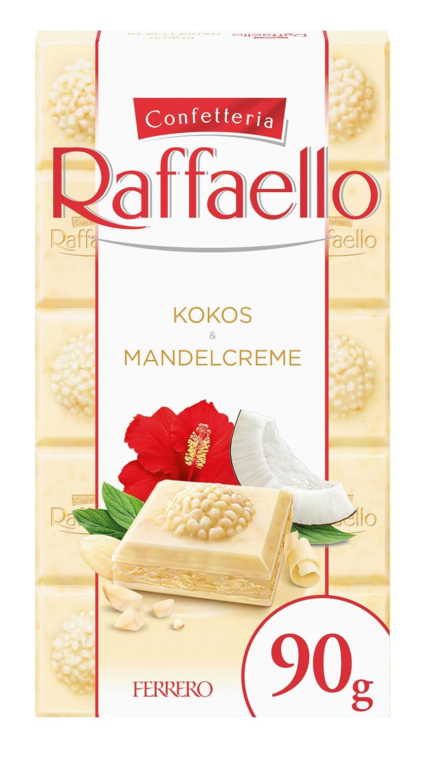 Ferrero Raffaello Schokoriegel – Valentinstagsgeschenk für Sie und Ihn – Weiße Schokolade mit Kokoscreme und Mandeln – 1 Schokoriegel x 90 g