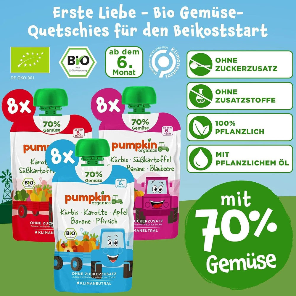 Pumpkin Organics 24Pack, Bio-Gemüsepüree, ohne Zuckerzusatz, für Babys ab 6 Monaten, 24 x 100 Gramm Mutter und Kind Naty Shop