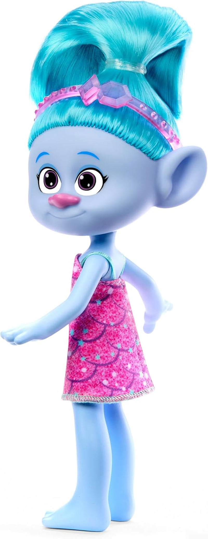 Mattel DREAMWORKS TROLLS Gemeinsam Stark – Haarige Überraschungen Chenille Puppe mit leuchtend blauen Haaren zum Stylen, lila Stirnband, für Kinder ab 3 Jahren, HNF15