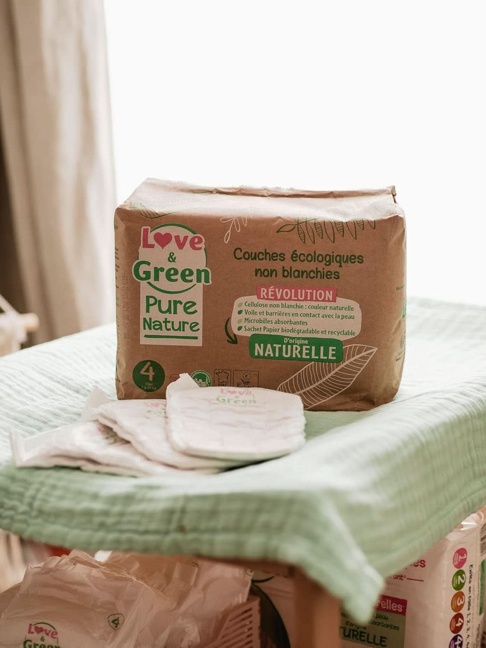 Love Green Nature, ungebleichte ökologische Windeln, ohne Chlor, verschiedene Größen Mutter und Kind Naty Shop