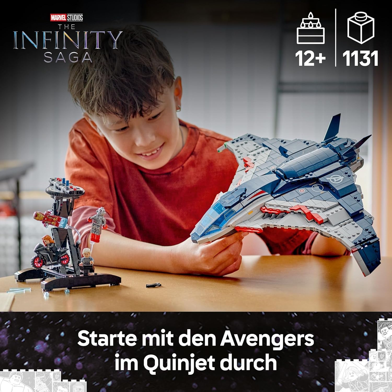 LEGO | Marvel Avengers: Age of Ultron Quinjet – Superhelden Spielzeug Flugzeug mit Motorrad und 5 Minifiguren, darunter Iron Man, Black Widow und Ultron – Geschenk für Jungen ab 12 Jahren – 76325