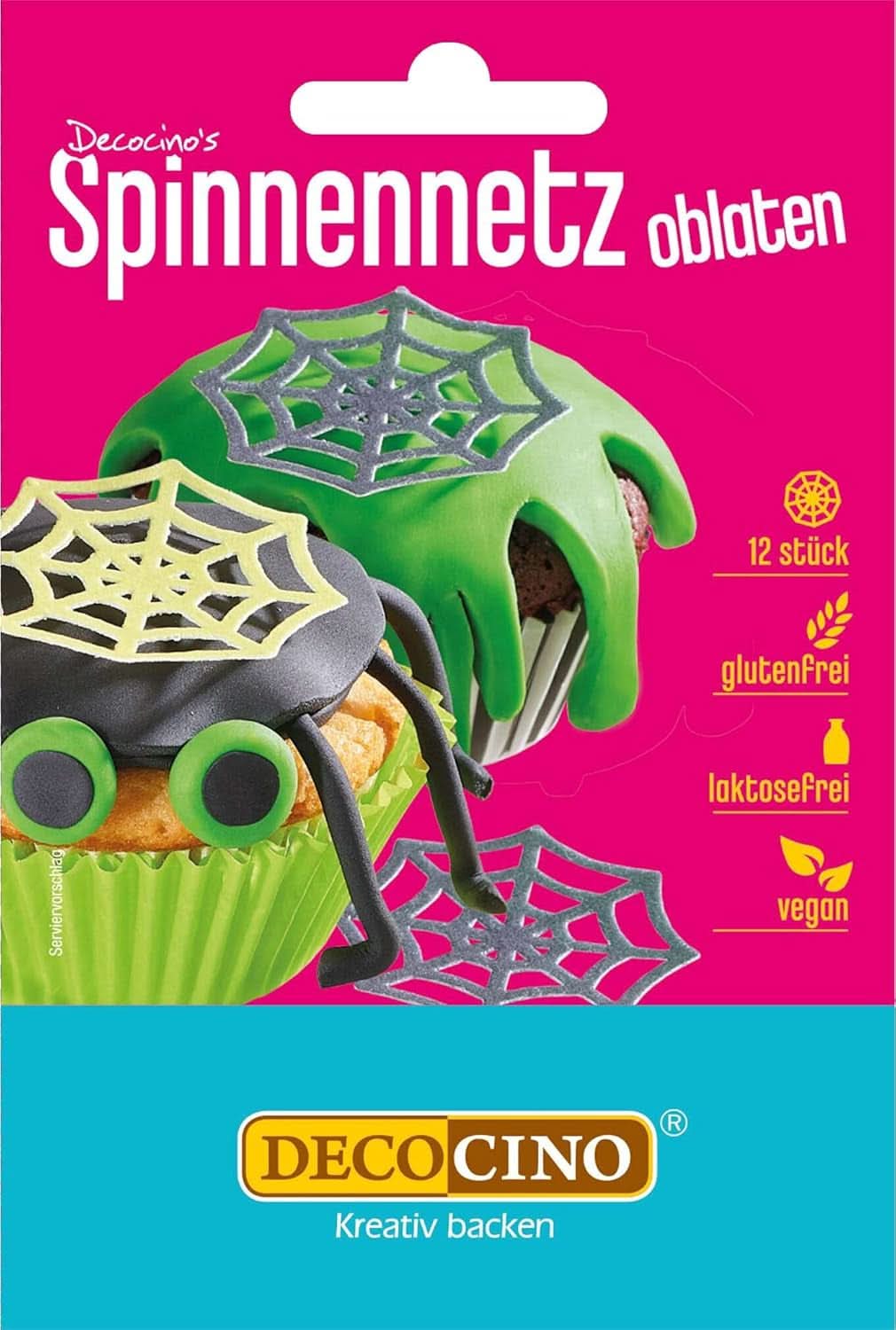 DECOCINO Halloween 3D Spinnennetz essbare Waffeln 12 Stück Streusel Naty Shop Spinnennetze