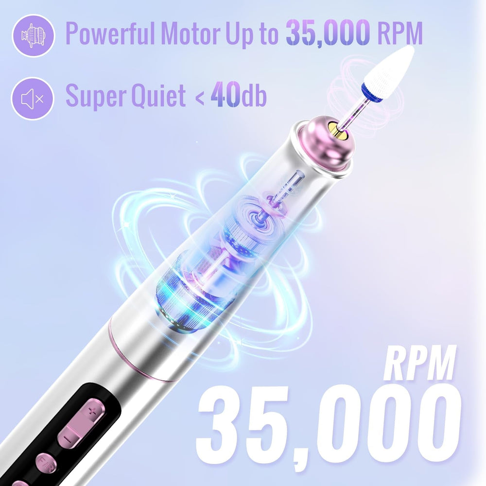 Denabuty Nagelfräser Kabellos, 13 in 1 Fräser Für Gelnägel 35000 U/Min, Elektrische Nagelfeile Professionell Nail Drill, Maniküre Und Pediküre Set Elektrisch Für Semi Permanent, Acrylnägel DN-2402