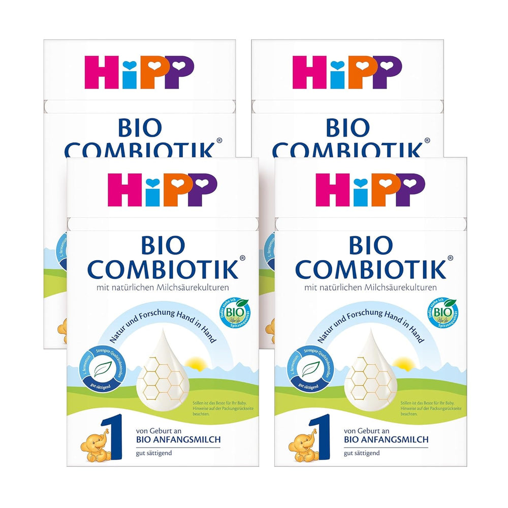 HiPP 1 Bio Combiotik (4 x 600g), Milchpulvernahrung für Säuglinge ab der Geburt, mit natürlichen Milchsäurekulturen und leicht zu behandelnder Bio-Stärke, in bester Bio-Qualität