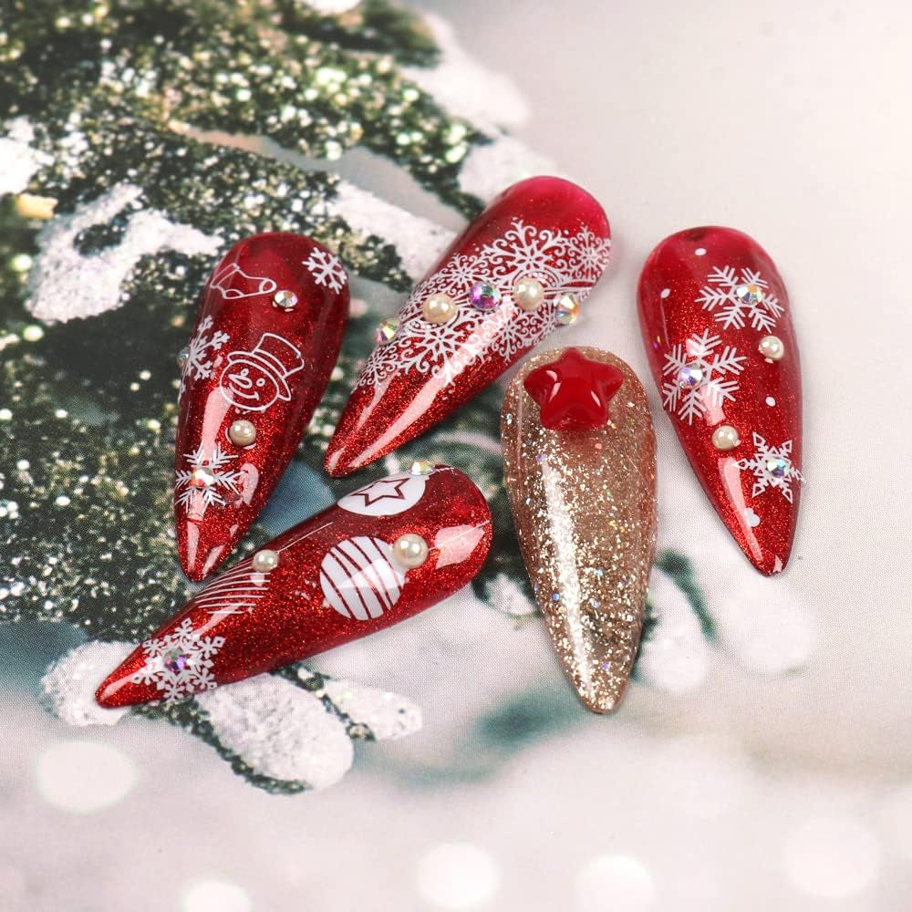 JMEOWIO Nagelsticker Weihnachten 8 Blatt Nagelaufkleber Selbstklebend Weiße Schneeflocken Winter Nail Art Sticker Dekoration Nageldesign Zubehör