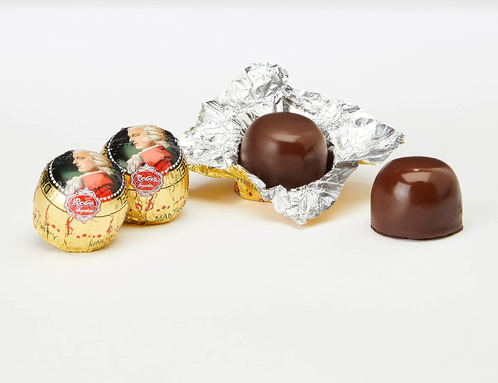 Mozart Barock – Authentische Mozart-Marzipan-Nougat-Kugeln aus dunkler Schokolade, 12 Stück, 1 x 240 g (5 Stück)