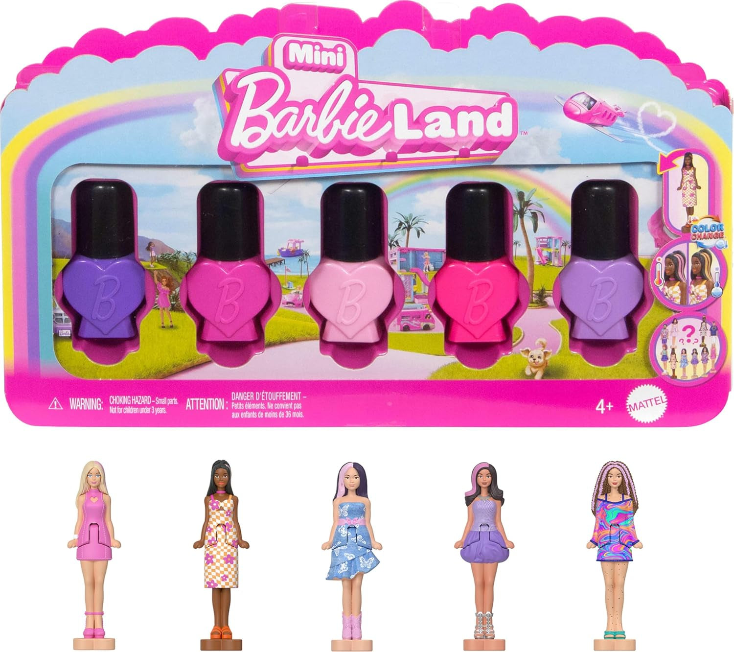 Barbie Mini Barbieland Set mit 5 Fashionistas-Puppen, ca. 3,8 cm große Mini-Puppen in Lippenstifthüllen, Überraschungskollektionsset (Stile können variieren), JBD26 Naty Shop-Puppen, 3er-Pack