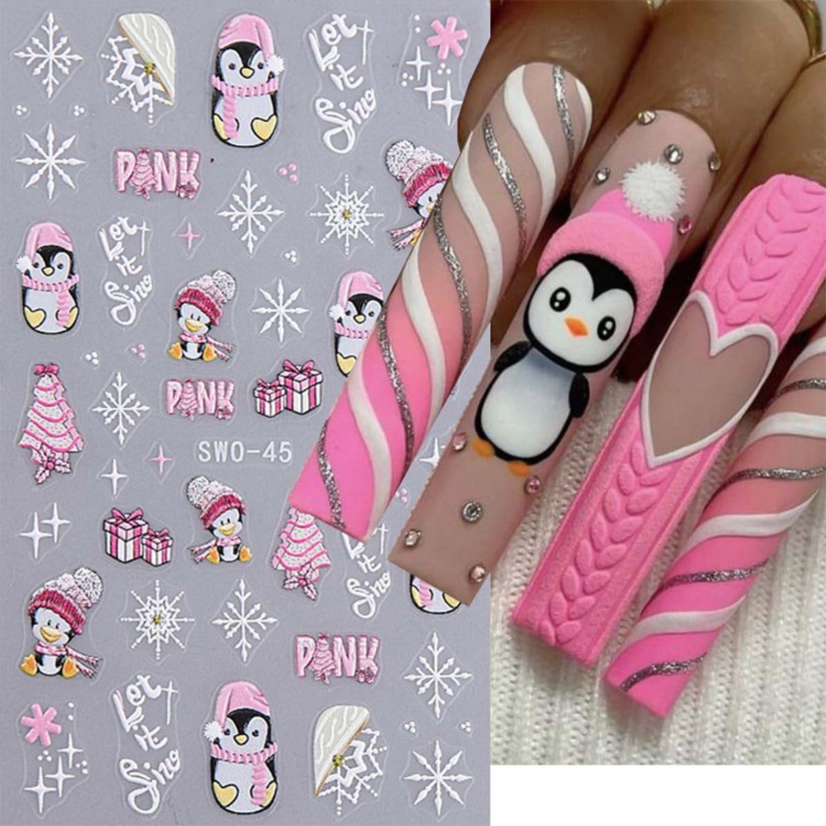 JMEOWIO Nagelsticker Weihnachten 6 Blatt Nail Art Sticker Selbstklebend Nagelaufkleber Schneeflocke Winterurlaub Niedlich Dekoration Nageldesign Zubehör