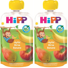 HiPP Bio-Fruchtbeutel, quetschbar, Apfel, Birne, Banane – Anton Maimuta (8 x 100 g), ab 1 Jahr, 100 % Fruchtpüree, ohne Zuckerzusatz, vegan, beste Bio-Qualität (2er-Pack)