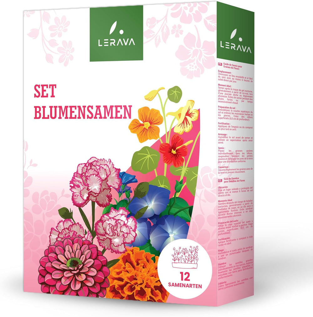 LERAVA-Blumensamen (12 Sorten) – winterharte Stauden – Garten- und Balkonsamen – schnelle Keimung für einfache Aussaat – pflegeleichte Blumenmischung für kontinuierliche Blüte
