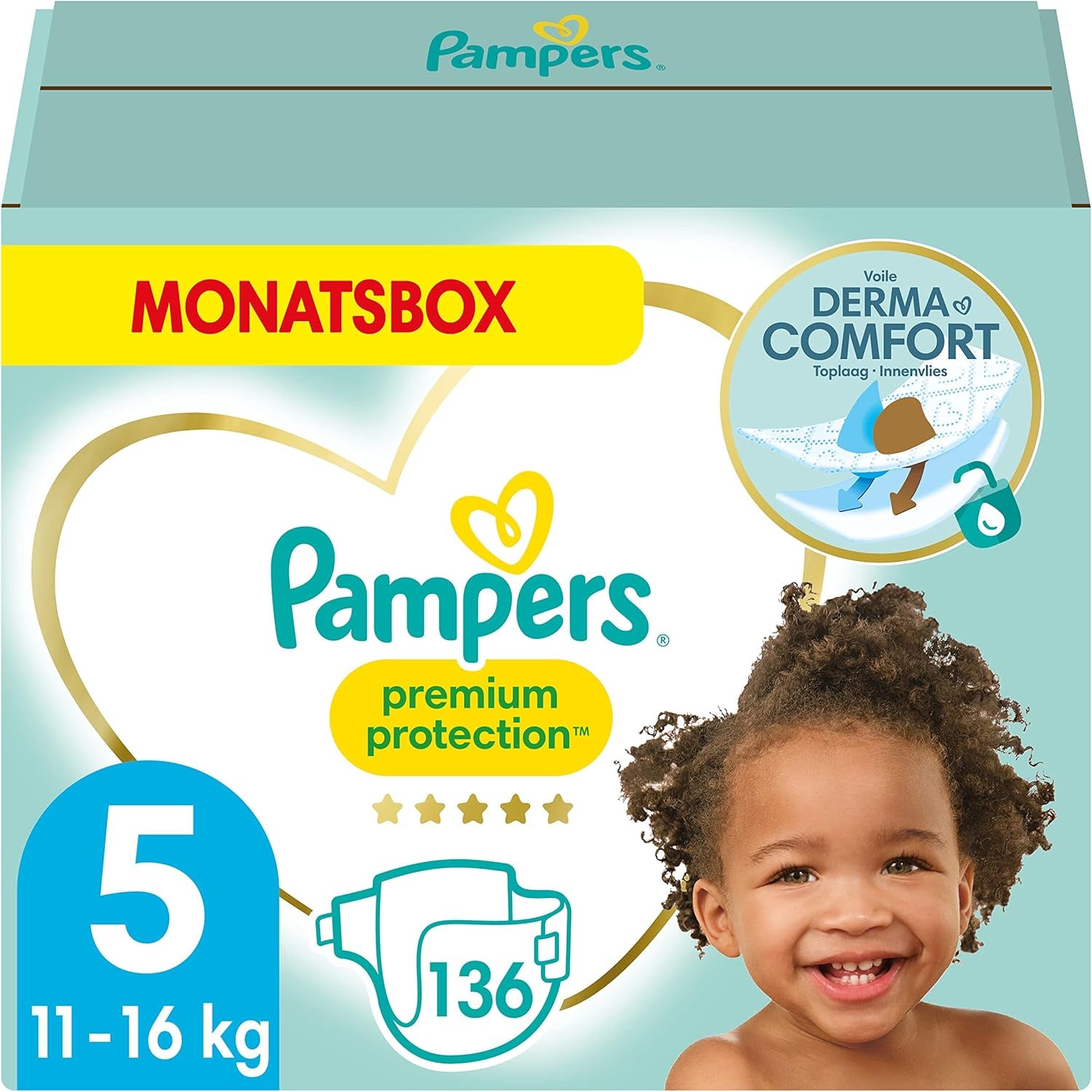 Pampers Premium Protection Größe 6, 144 Windeln, 13 kg–18 kg, unser Nr. 1 Haut- und Auslaufschutz