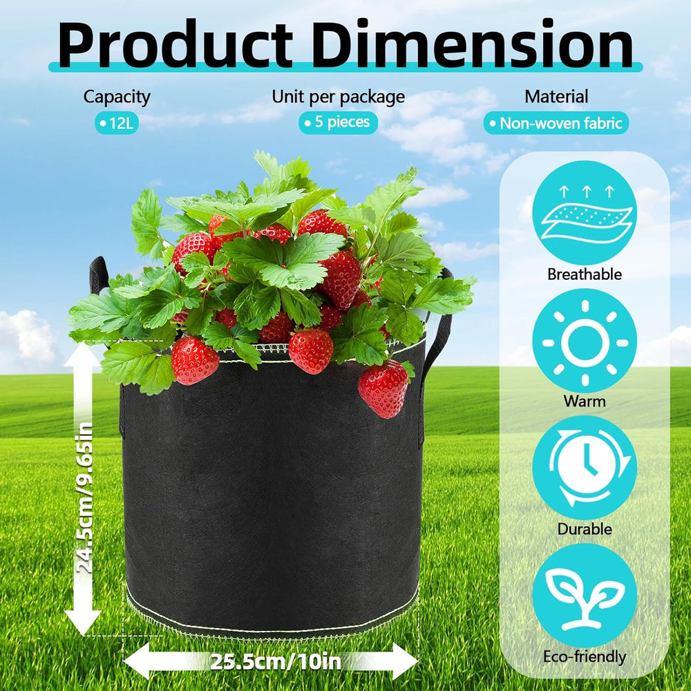 5 x 12 l Tomatentöpfe, Vlies-Pflanzbeutel mit Griffen, verdickte und belüftete Gartentöpfe, wiederverwendbare Pflanzbeutel für Kartoffeln, Tomaten, Gemüse, Blumen und Erdbeeren