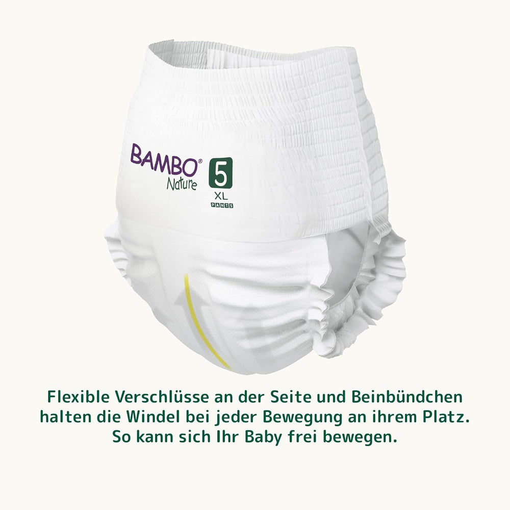 Bambo Nature Windeln, Größe 5 (11–17 kg) – Monatsbox mit 95 Stück | Windeln mit verbessertem Auslaufschutz | Ultimativer Komfort und Freiheit für aktive Kinder | Dermatologisch getestete Windeln