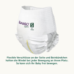 Bambo Nature Windeln, Größe 5 (11–17 kg) – Monatsbox mit 95 Stück | Windeln mit verbessertem Auslaufschutz | Ultimativer Komfort und Freiheit für aktive Kinder | Dermatologisch getestete Windeln
