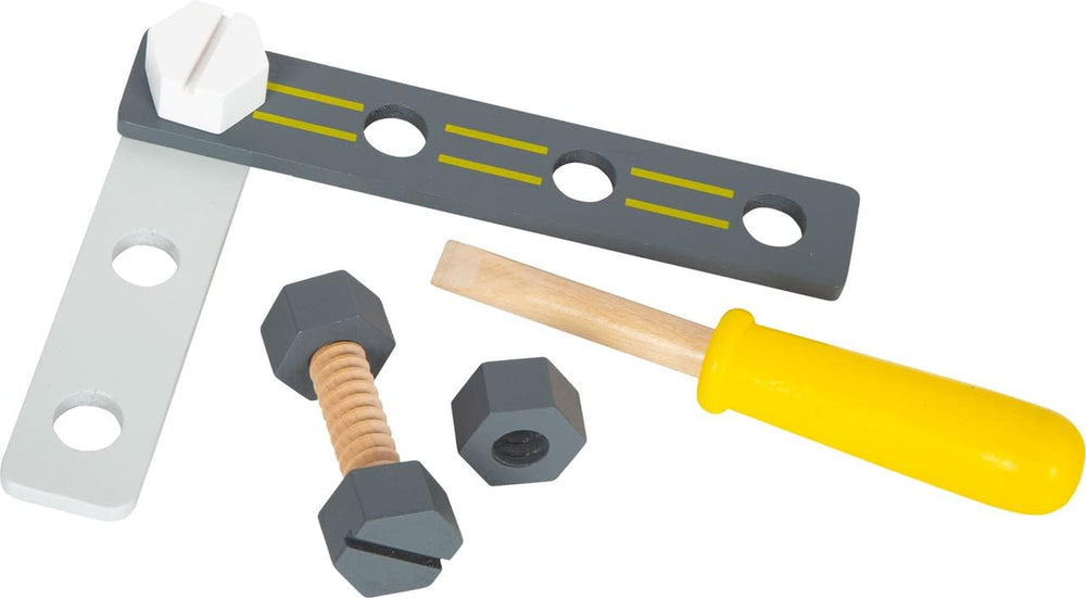 Small Foot Konstruktionsset Miniwob aus Holz, kreativer Bausatz mit Werkzeugen und Zubehör, ab 3 Jahren, 11810, Grau Gelb