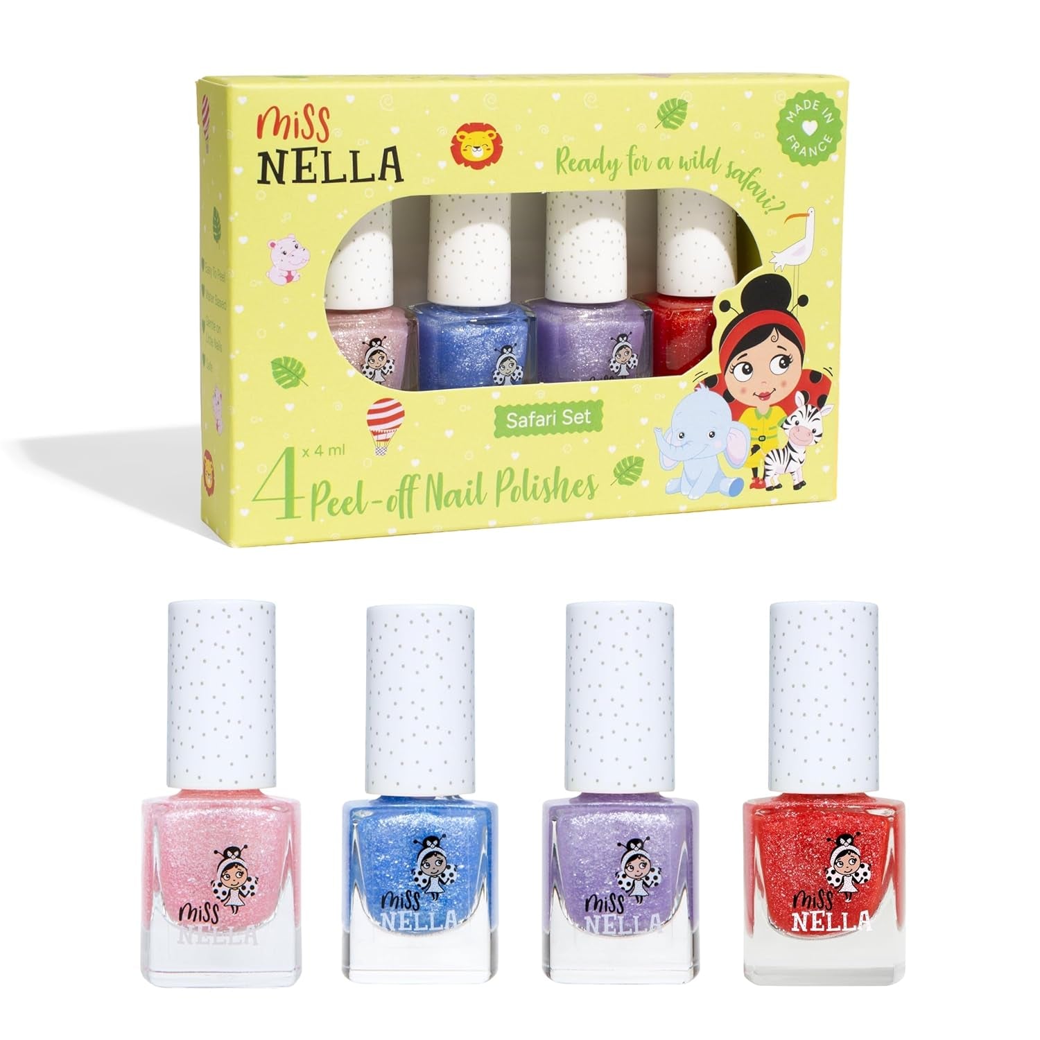 Miss Nella Magic Collection 4-teiliges Glitzer-Nagellack-Set: Rosa, Rot, Gold und Blau, spezieller entfernbarer Nagellack für Kinder, ungiftig, auf Wasserbasis, geruchlos