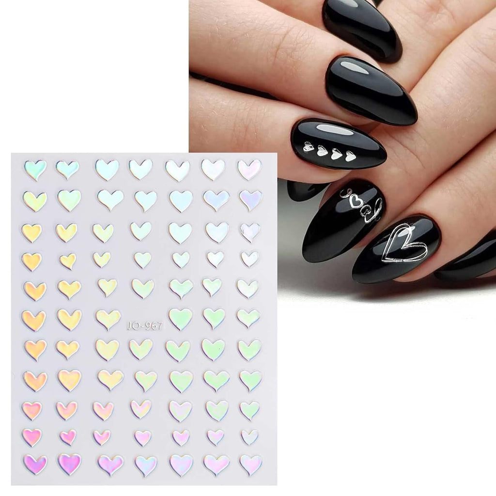 JMEOWIO Nagelsticker Aurora 12 Blatt Nail Art Sticker Selbstklebend Nagelaufkleber Holografisches Stern Herz Dekoration Nageldesign Zubehör