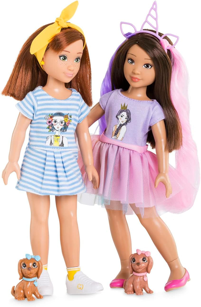 Corolle 9000600030 - Girls Luna Einhorn Set, Knöchelpuppe im Sommeroutfit mit Hund, mit Haarband, Ohrringen und extra Gummistiefel, 28cm Spielpuppe mit Vanilleduft, ab 4 Jahren