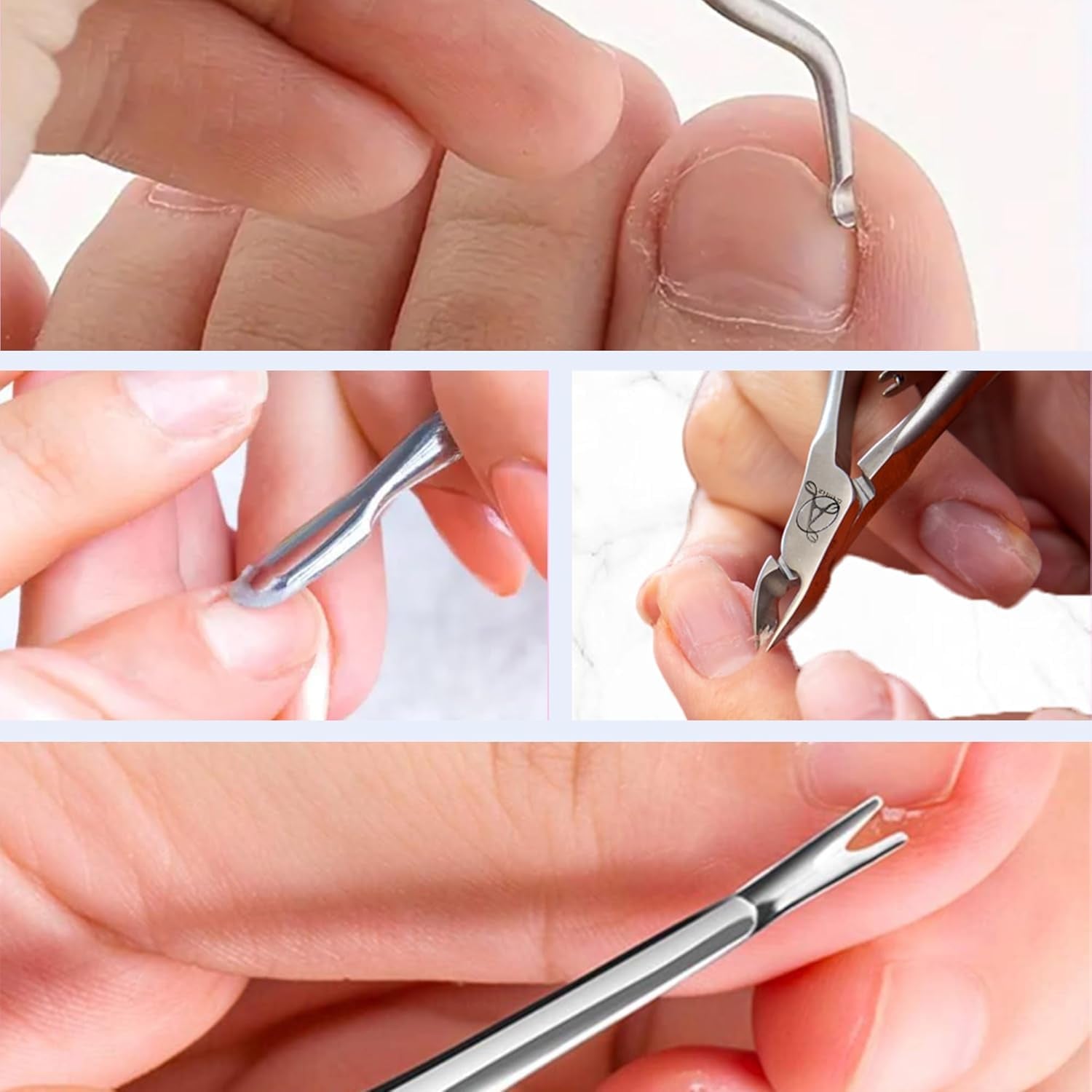 ARMIZ Set de 4 piese pentru împingătorul și cleștele de cuticule, Set profesional de instrumente pentru îndepărtarea cuticulelor, Clește multifuncțional din oțel inoxidabil pentru manichiură și pedichiură