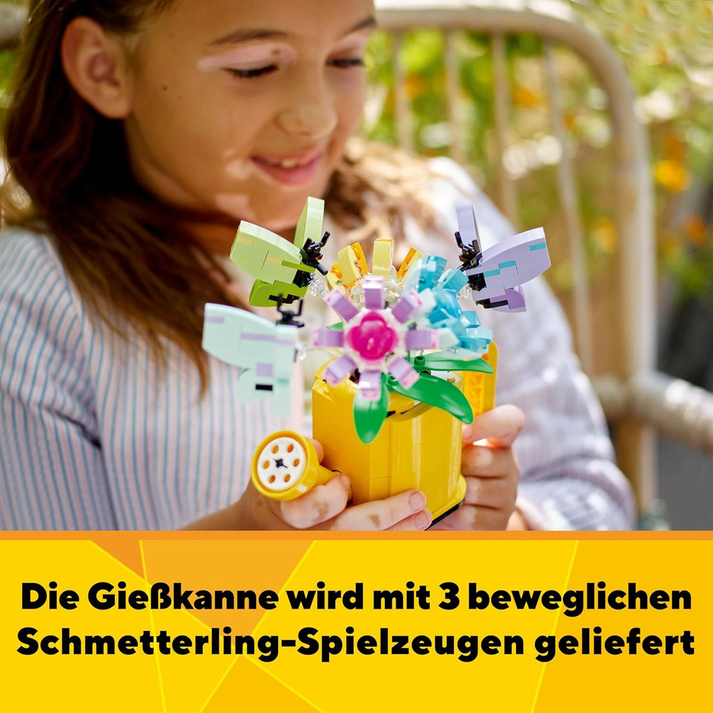 LEGO Creator 3-in-1-Spielzeug mit Blumen in der Gießkanne, Gummistiefel für 2 Vögel auf einer Stange, Tierset für Mädchen, Jungen und Kinder, mit 3 Schmetterlingsspielzeugen, tolles Schreibtischzubehör, Naturgeschenk 31149